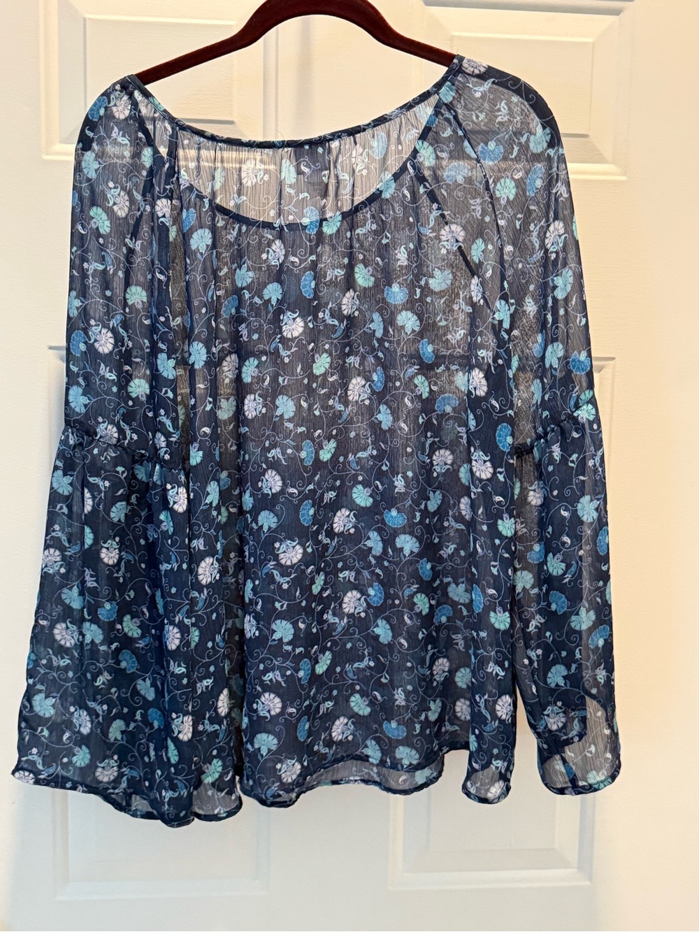 Canyon River Blues Navy Sheer Floral Peasant Blouse